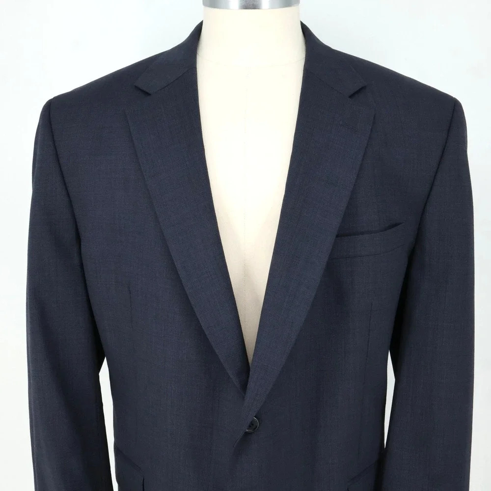 Jos A Bank Sport Coat Mens 50R Blue Wool Jacket Lined Blazer Micro Plaid Career